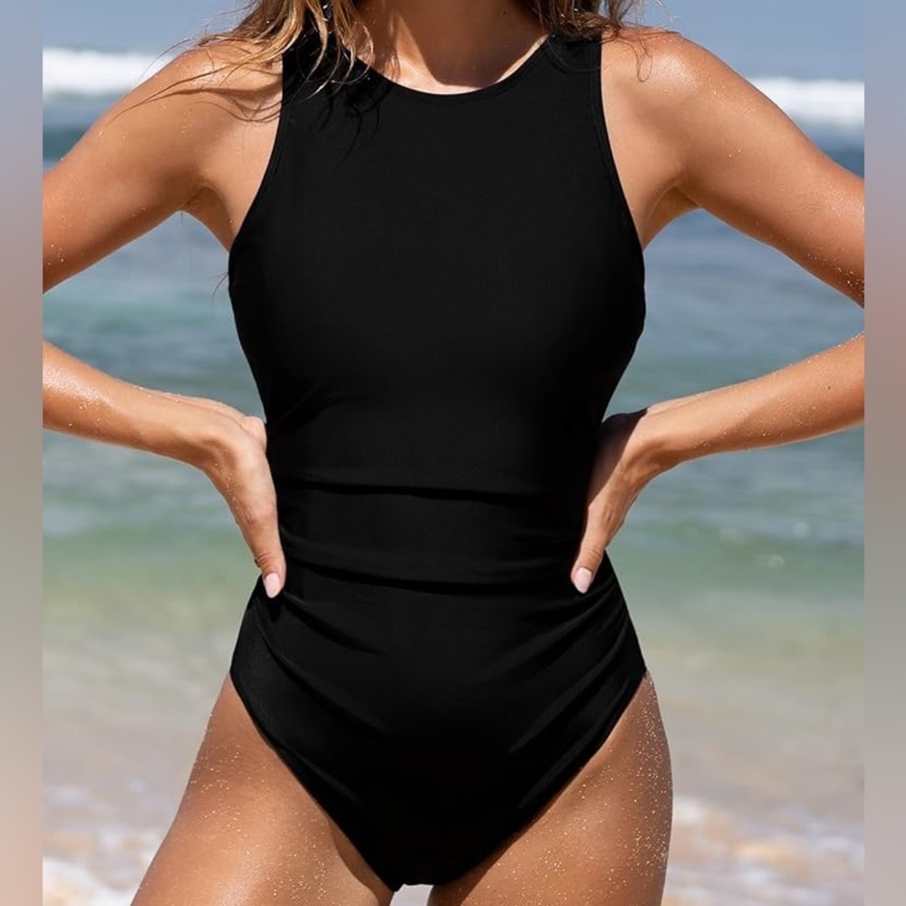 Cupshe Black Open-Back One-Piece Swimsuit Small Mesh New with Tags